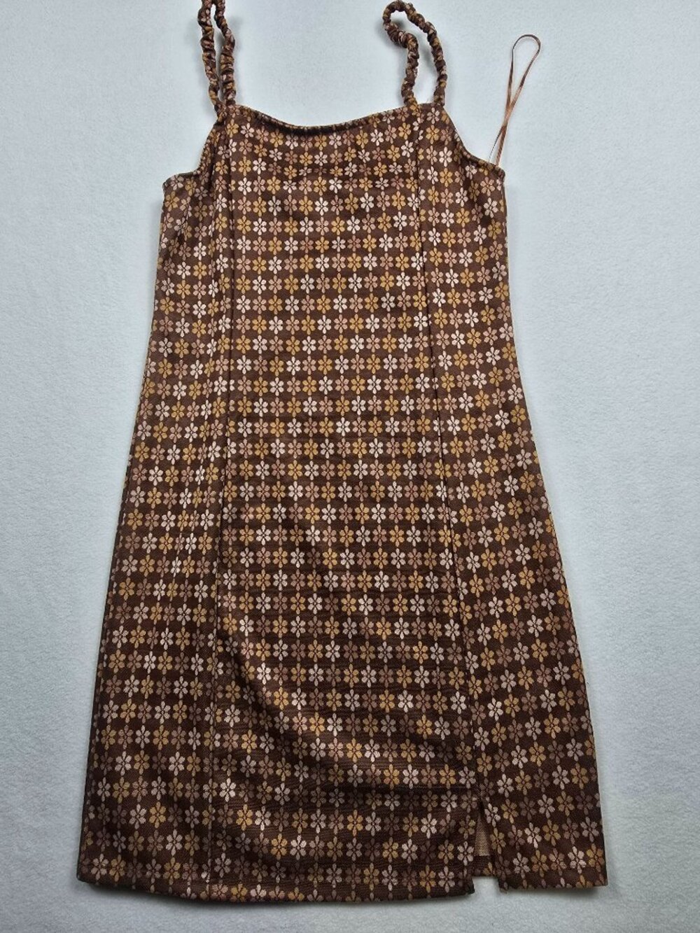 Hippie Rose Medium Brown Floral Sleeveless Mini Dress Vintage Style Boho